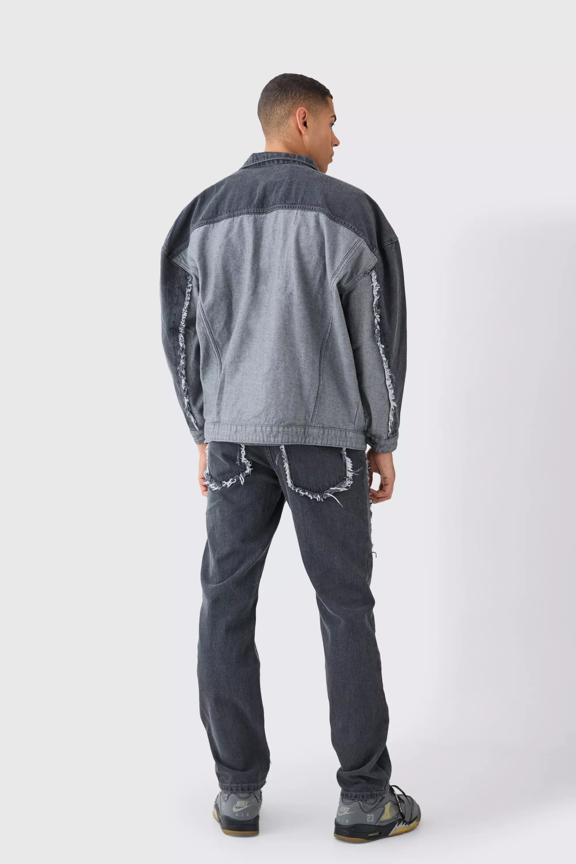 Oversized Spliced Frayed Edge Denim Jacket